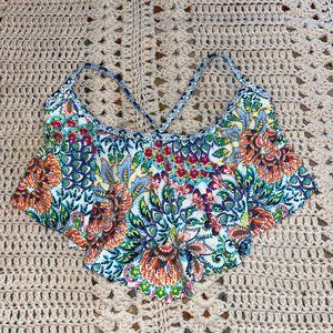 Profile Blush Triangle Ruffle Peacock Pattern Bikini Top Size Small F-Cup